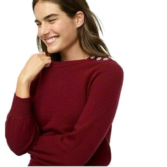 J.Crew Burgundy Soft Lambs Wool Blend Crewneck Sweater Jewel Buttons Large NWT - Picture 6 of 13